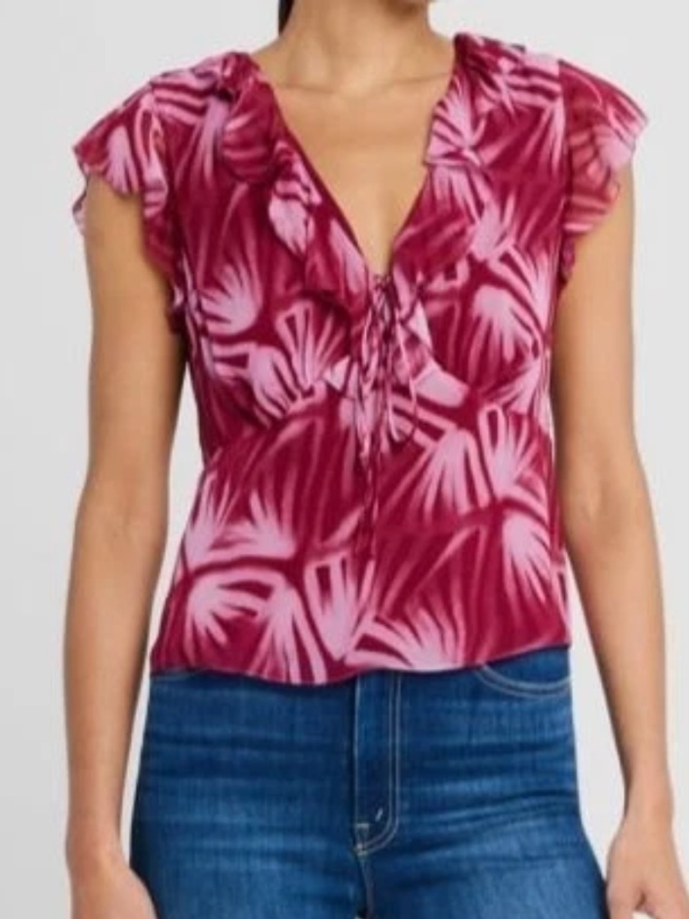 Rails Red Carmine Chiffon Slipover Flutter-Sleeve Blouse Top Size L